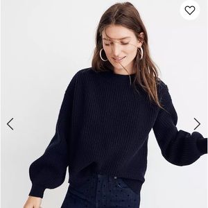 Madewell Boatneck Navy Merino Wool Button-Shoulder Sweater Size Small
